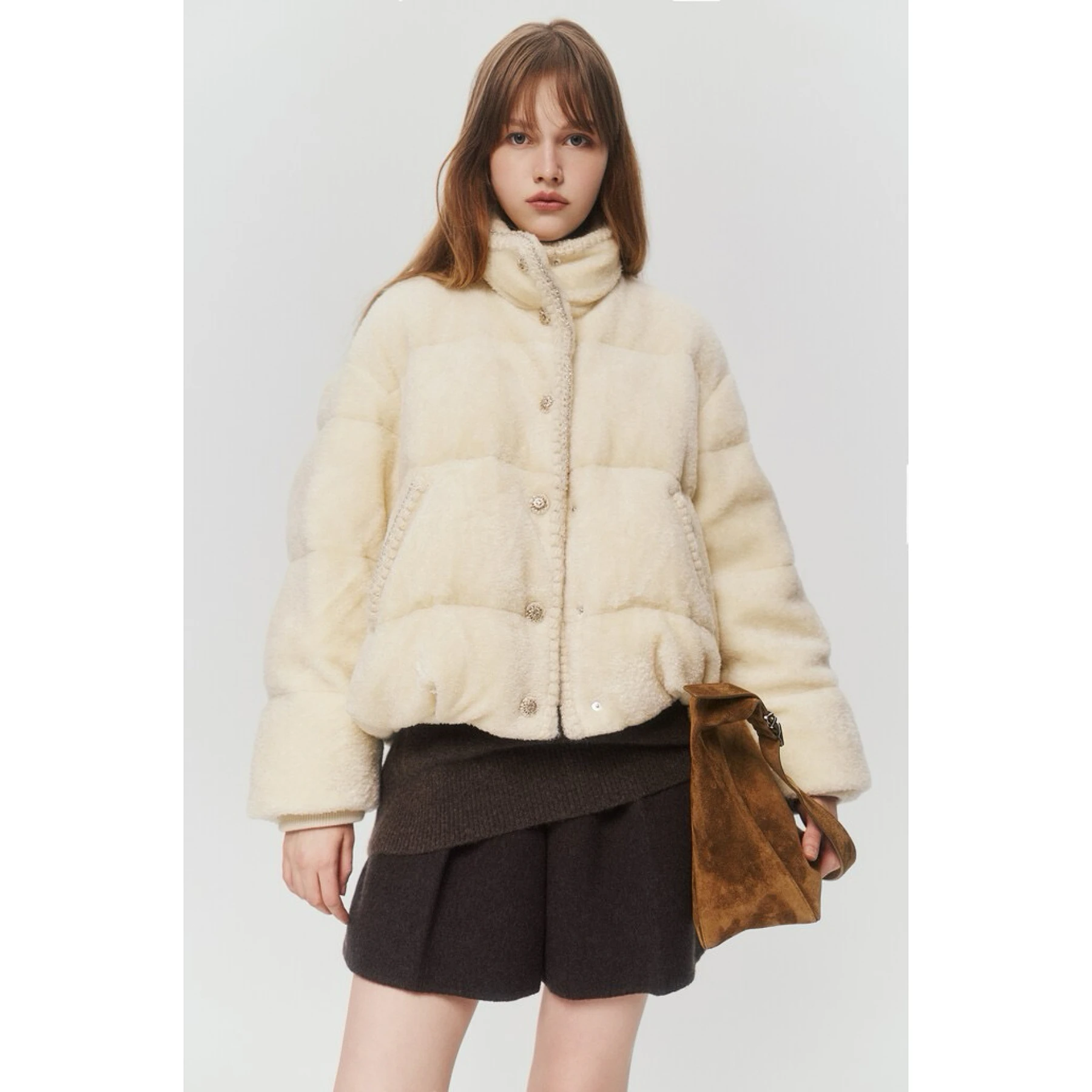 

Tim25 Winter Faion Thiened Warm Bread Down Jaet Ladies Commute Sle Regular Sve Long Sve Button Closure Pure Color