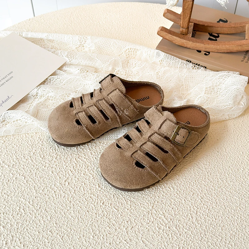 

Summer Kids Toddler Boys Girls Retro Suede Clogs Sandals Buckle Strap Anti-Slip Soft Sole Breathable Daily Walking Outdoor Play