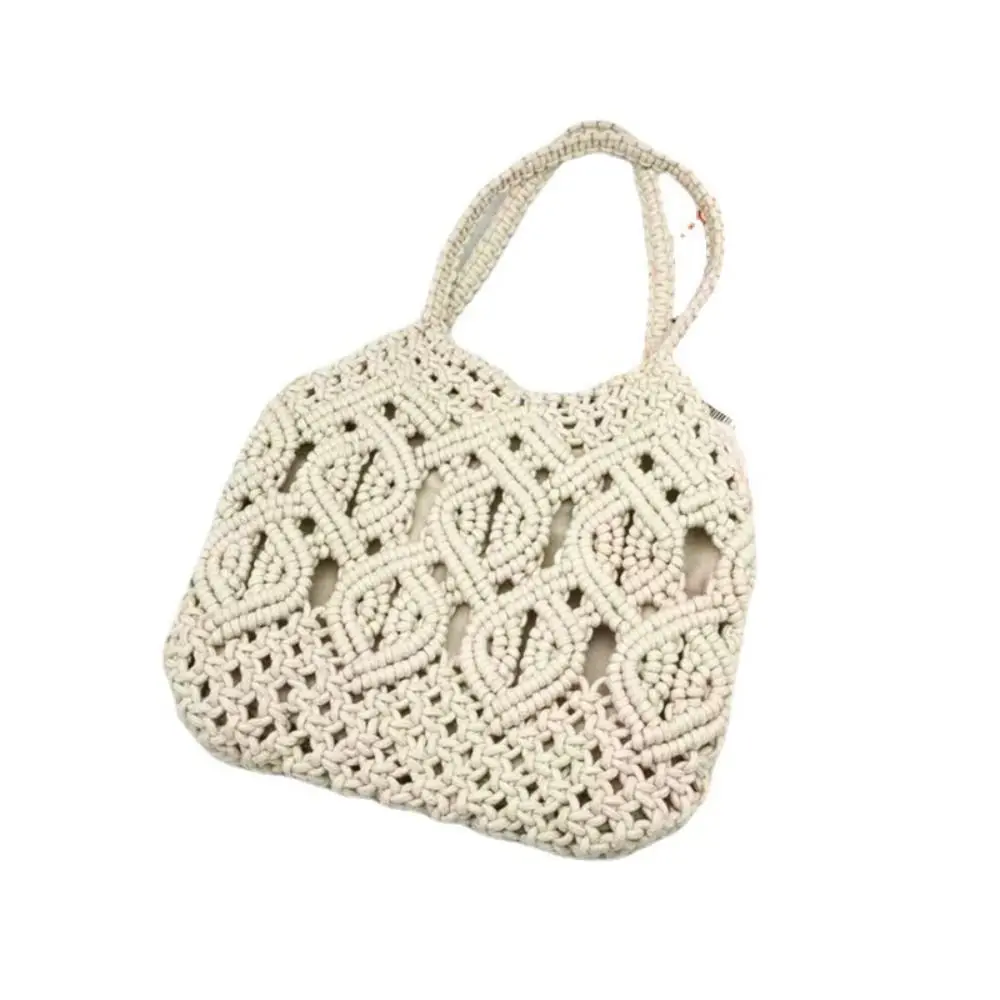 2024 New Small Female Bag Beach High-quality Cotton Rope Braided Bag Literary Hollow Hand Rope Tied Single Shoulder Straw Bag