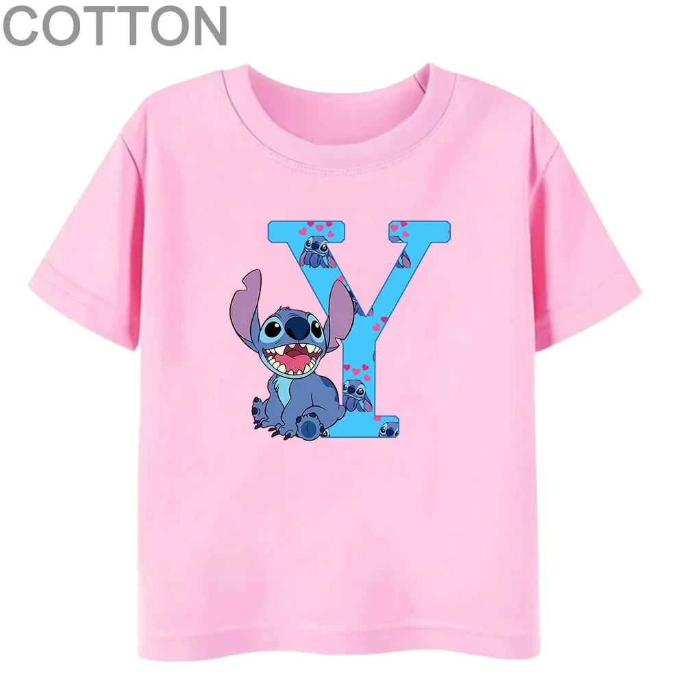 Stitch Letter ABC Cotton Children T-Shirt Name Combination Tee Shirts Cartoons Kawaii Kid Casual Clothes Girl Boy Harajuku Tops