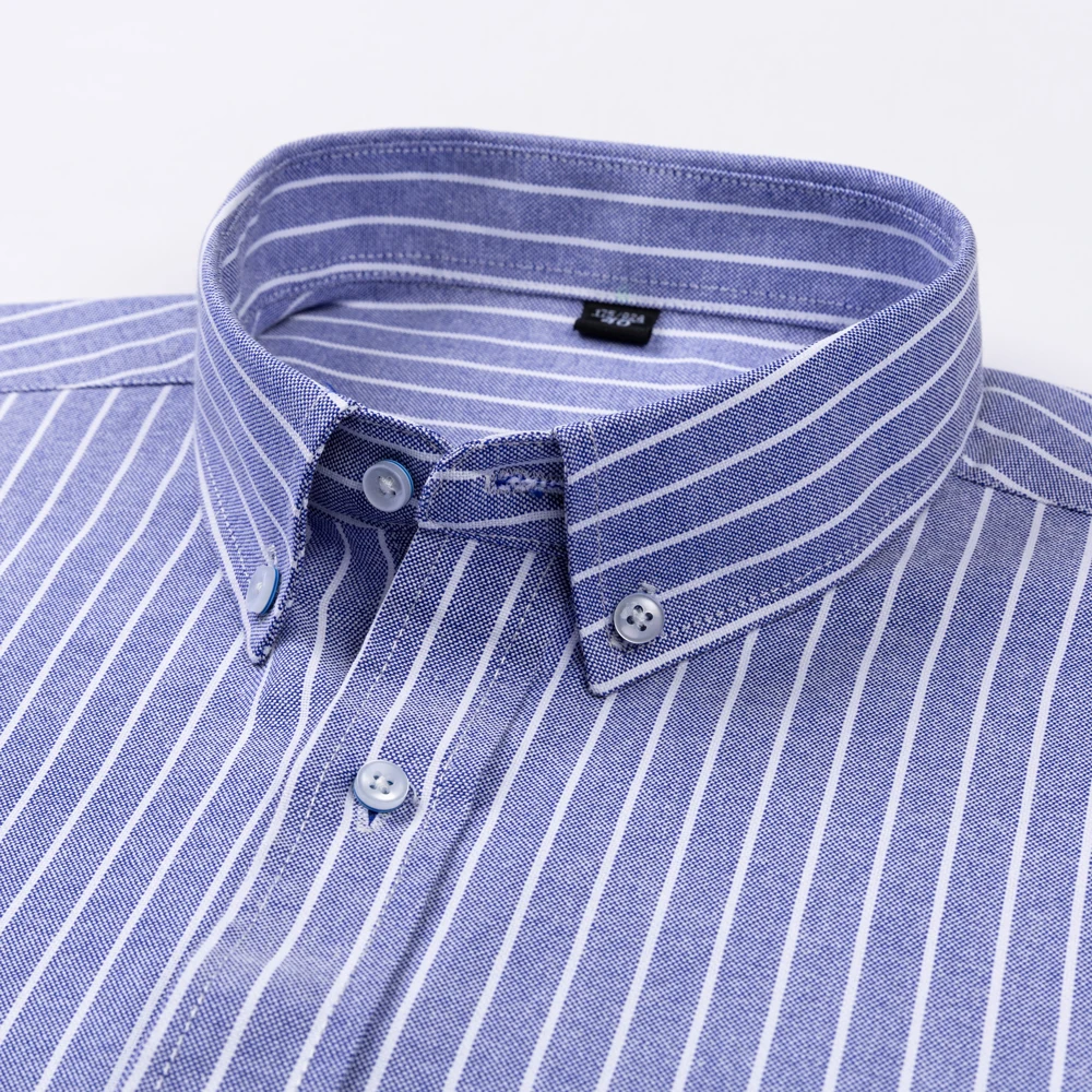 Men\'s Trendy Striped Lapel Collar Design Cotton Dress Shirts, Long Sleeve Casual Button Up Commuter Shirt For Spring/Fall