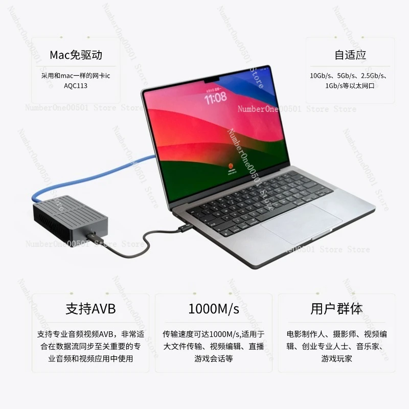 محول Thunderbolt 10G Ethernet - محول 10 جيجا بايت RJ45 LAN متوافق مع Thunderbolt 3/4/5 لأجهزة Mac وWindows