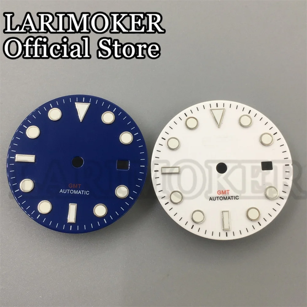 LARIMOKER 31.5mm Beyaz mavi Kadran Gümüş Kenar Zaman İşareti Yeşil Aydınlık Fit Miyota2813 GMT Hareketi 3 Yönünde Tarih Fonksiyonu
