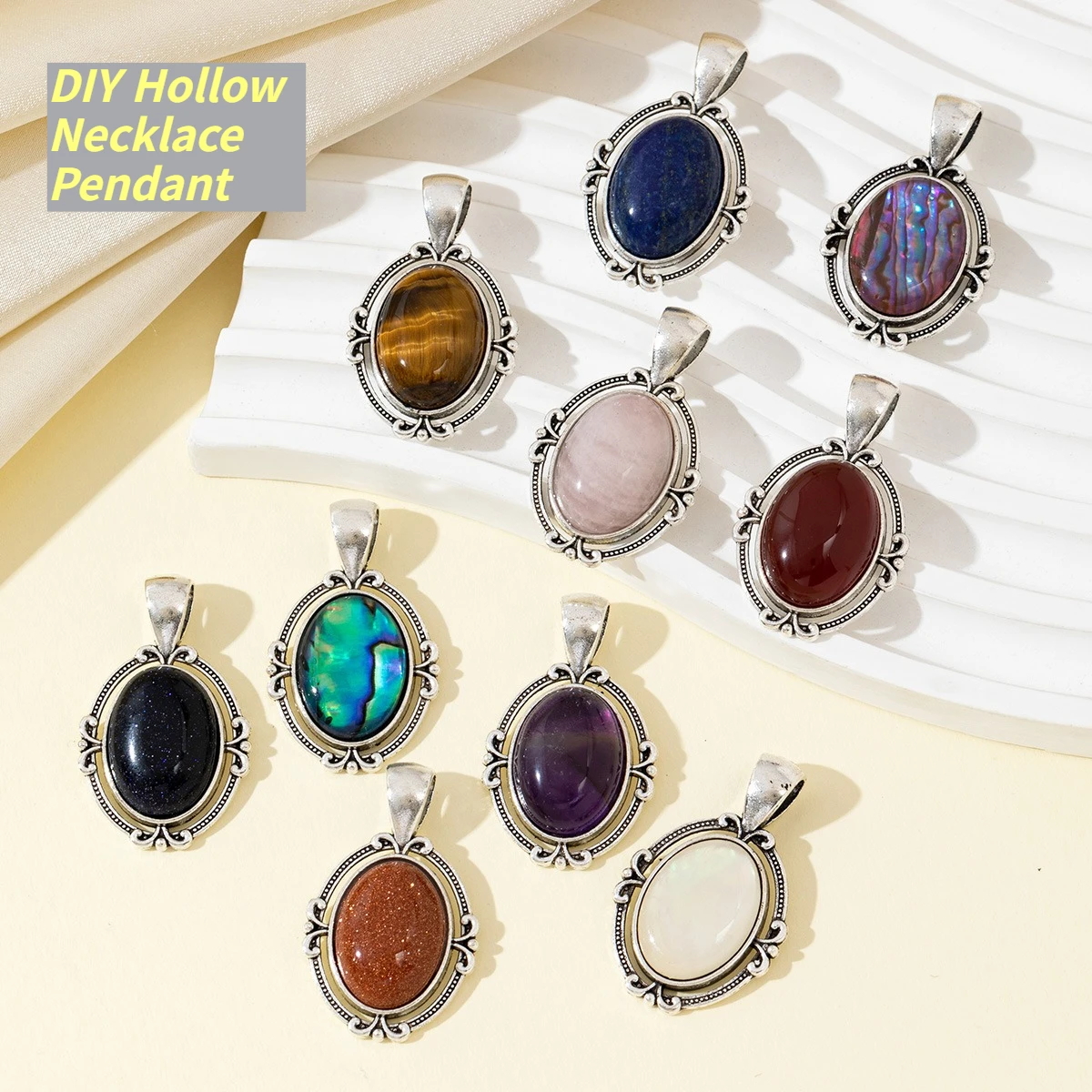 Novel Lace Pendant Natural The Mother Of Pearl Shell Hollow-Out Pendant 34x21mm For Jewelry Making DIY Necklace Accessory