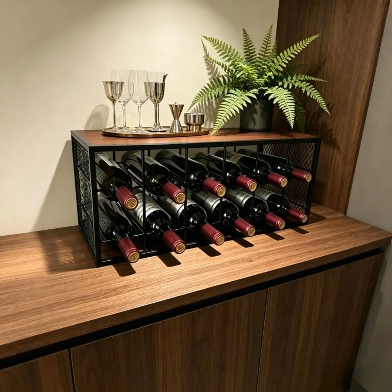 Decorative Wine Rack Vertical Wine Bottle Racks Luxury Modern Wine Holder Elegant Metal Grid Wines Holders Bars Accessories