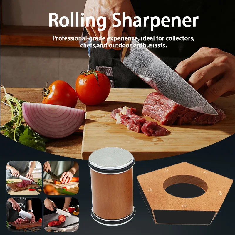 New Wooden【5 Angle】Magnetic Rolling Knife Sharpener Professional Grinding System Diamond Sharpening Stone Kitchen Accessories