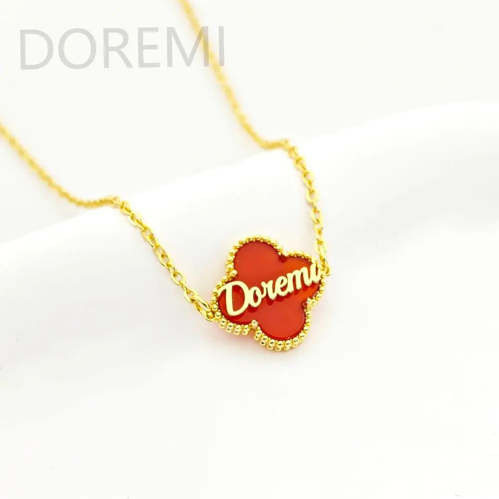 

DOREMI Enamel Dainty Women Gift Jewelry Personalized Leafs Custom Name Red Color Snow Letters Necklace