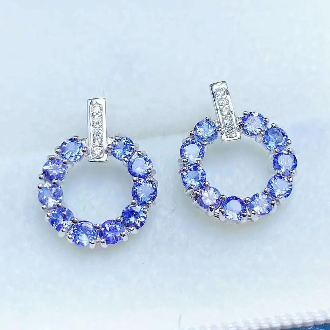 

ZECAA 925 Tanzanite Jewelry Stud Earrings For Woman With Natural Tanzanite Stone 3*3mm S925 Silver Tanzanite Stud Earrings