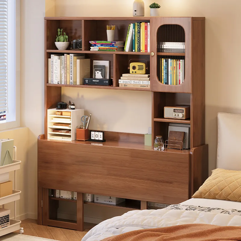 

writing, computer desk, folding, combination, solid wood, small apartment, bookshelf, bedroom, integrated