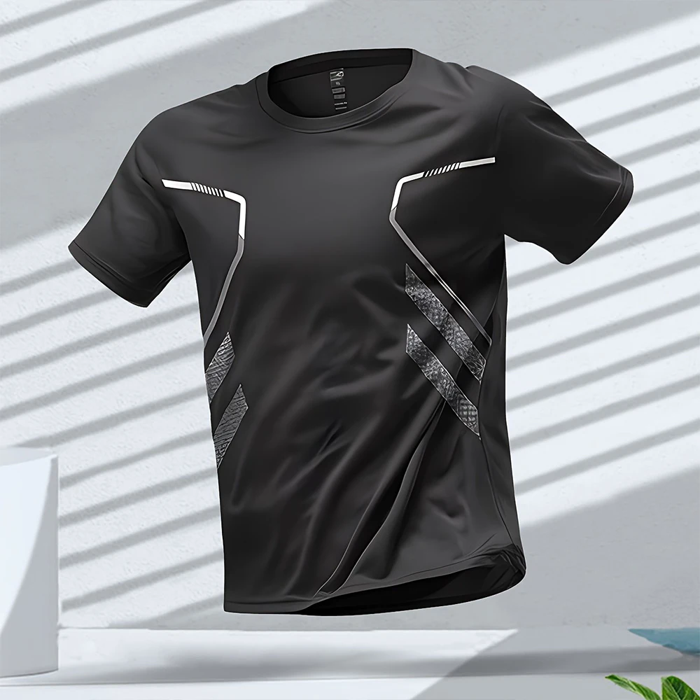 Men's T-shirts Sports Running T-shirt Color Block Men Quick-drying Breathable Short Sleeve Round Neck Active Tee Outdoor Workout