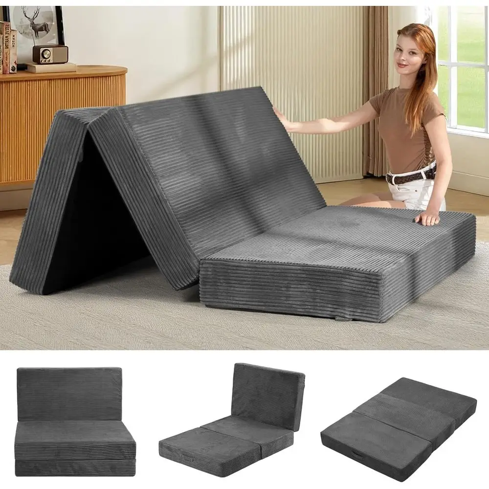 6-Inch Tri-olding Mattrull Size - oldale uton Soa ed with Removale Washale Cover, olding uton Mattr| Non-Slip ottom & Carry Hand