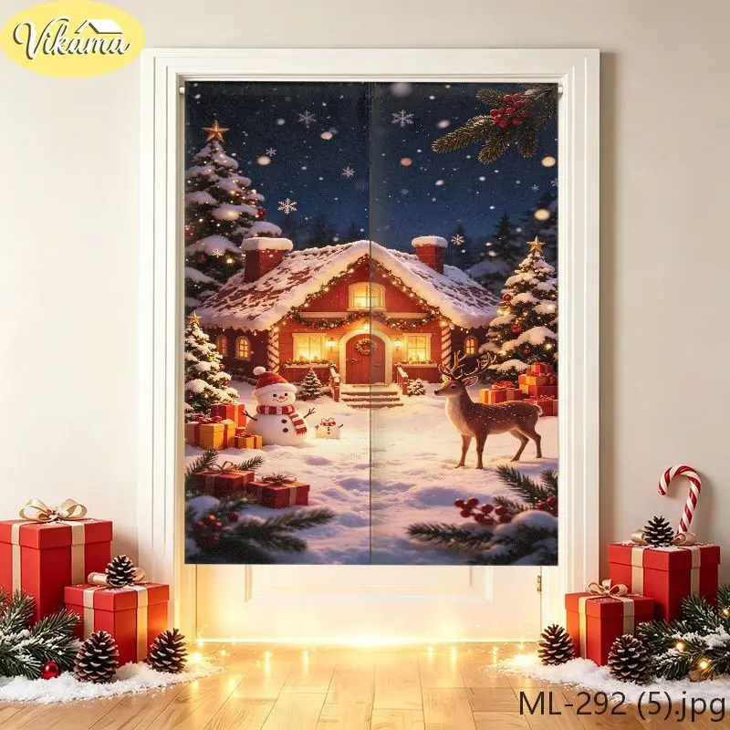 VIKAMA Christmas Door Curtain Cozy Fireplace Living Room HD Print, Easy Hang Festive Door Cover, Winter Holiday Decor - view 4