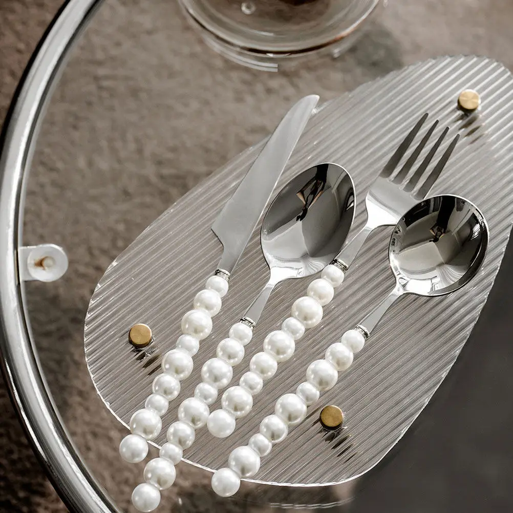 Metal Western Cutlery Set with Pearl Beading Handle Ergonomic Balanced Design Reusable Tableware for Home Restaurant Party