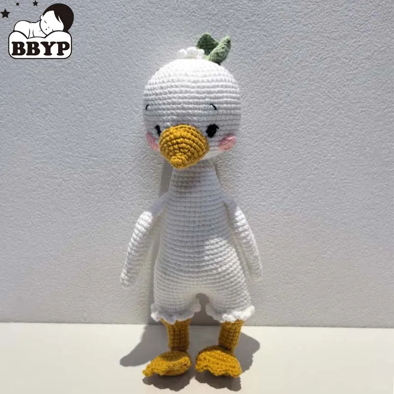 Crochet Dressed Goose Doll Baby Stuffed Animal Doll Kawaii Handmade Knitted Plush Goose Toy Newborn Accompany Doll Room Decor