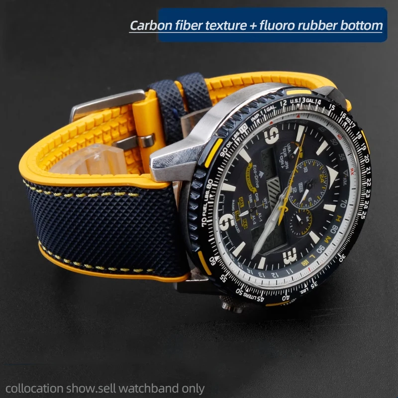 

For Citizen Blue angel second Three generation AT8020 JY8020 8078 nylon fluoro rubber silicone watchband 22M 23MM Blue wristband