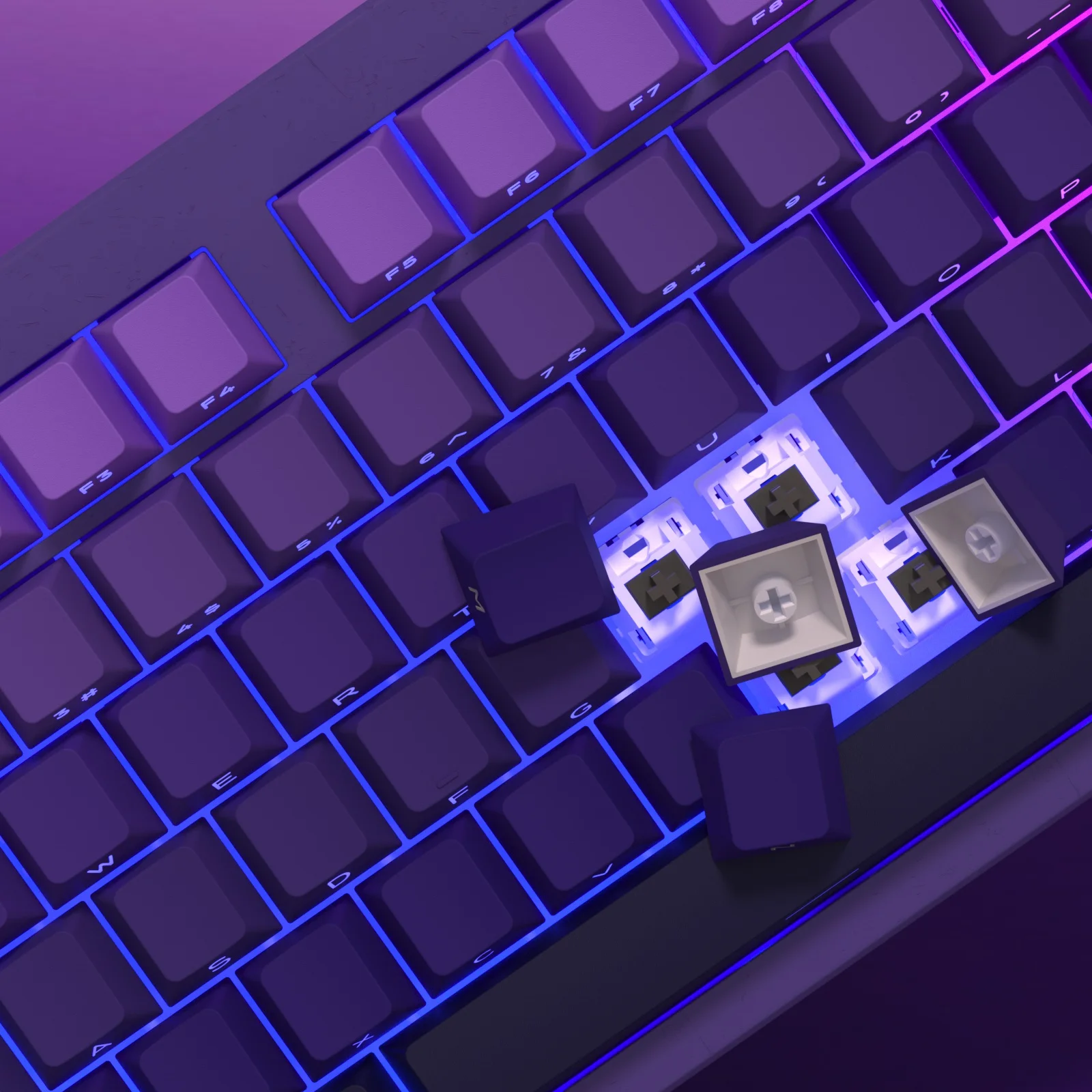 KBDiy PBT Keycap for Mechanical Keyboard Purple Gradient Side-Printed Keycaps Cherry Profile Custom 133 Keys Set RGB Backlit