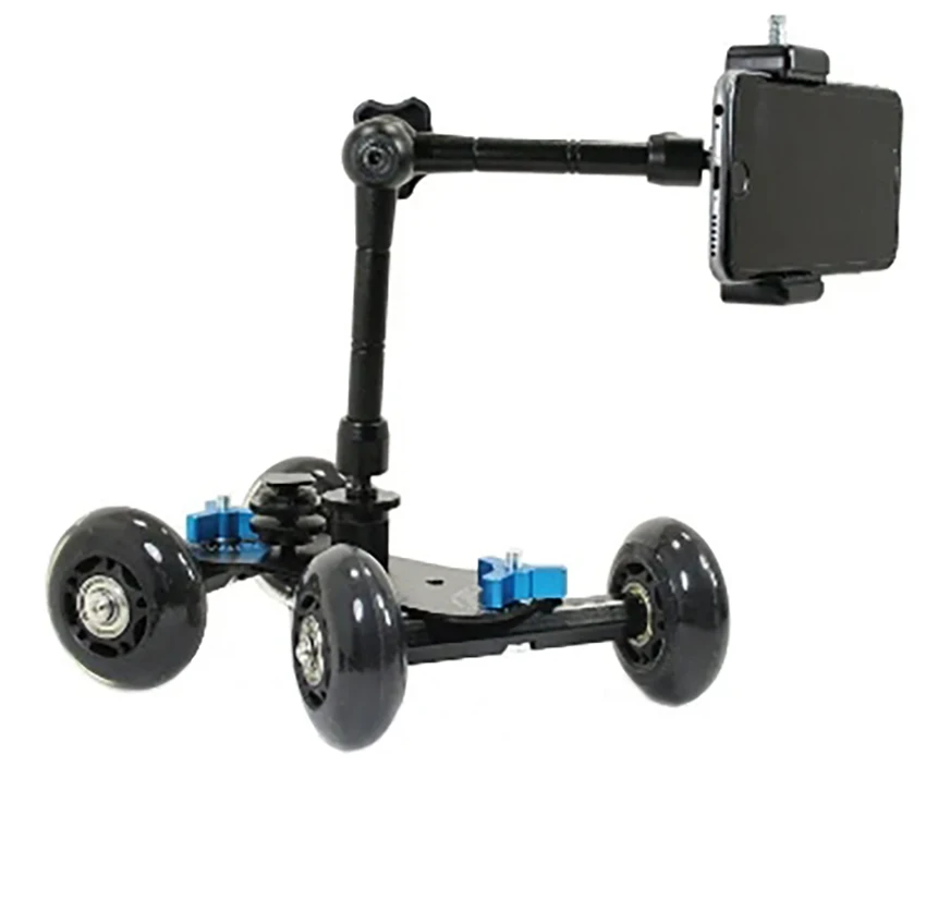 4 عجلة منضدة المحمول المتداول المنزلق دوللي سيارة مع الهاتف الذكي المشبك جبل عدة