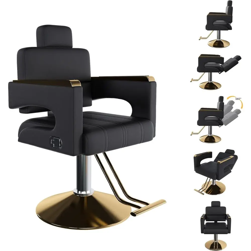 

Barber Chair for Hair Stylist, Professional Hair Salon Stool with Footrest, Adjustable Seat Height 34-40 Barber Beauty Equipment