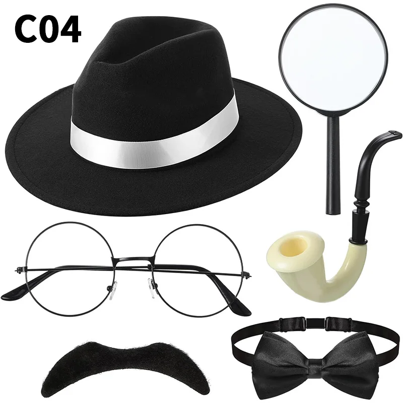 1920er Jahre Herrenkostüme Zubehör Gatsby Gangster Retro Detektiv Hut Dress Up Set Männliche Halloween Party Cosplay Requisiten