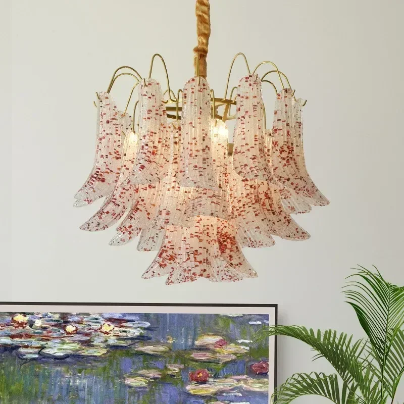 

SANDYHA Nordic Colored Glass LED Chandeliers Modern Hanging Lamp for Bedroom Living Room Home Decor Pendant Lights Warm White