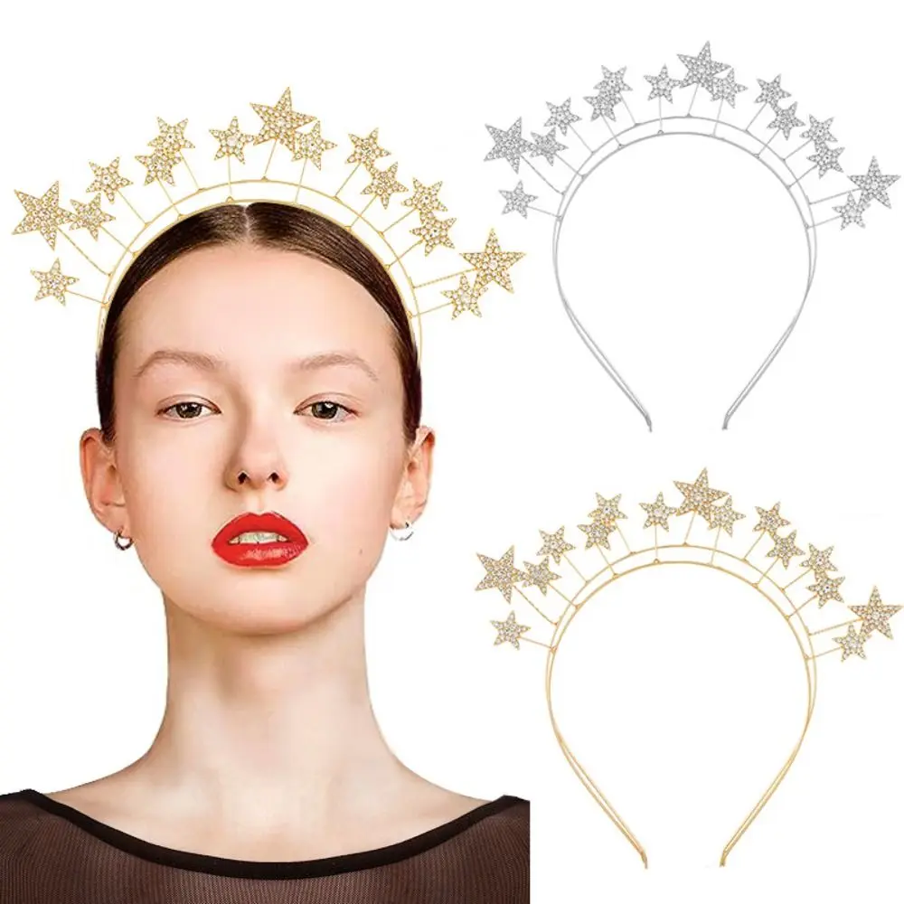 Trendy Metal Star Hair Hoop Princess bilayer Halo Crown Silver Bridal Hair Tiara Baroque Hairbands Hair Accessories