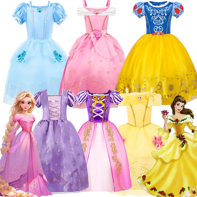 Rapunzel Belle Blancanieves disfraz de princesa Disney para niñas, vestido para niños, Vestidos de fiesta, cumpleaños, Carnaval, noche de Cenicienta