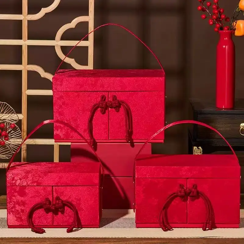 

Элегантные атласные подарочные коробки с ручкой, традиционная свадебная упаковка с завязками для помолвки, приданого, сувениров для гостей и декора