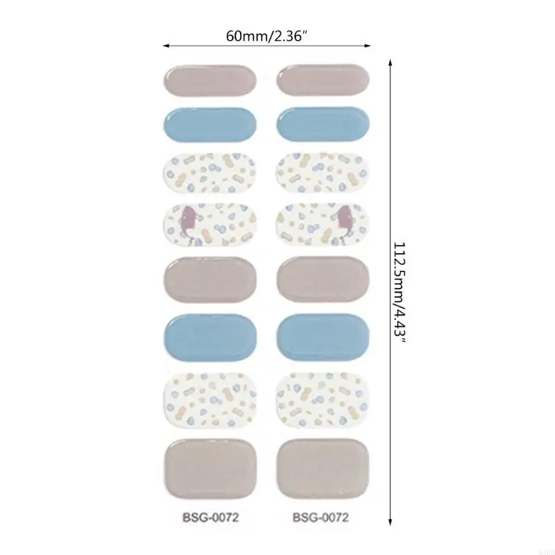 Q1FB 1 시트 준 경화 젤 매니큐어 스트립 네일 데칼 반짝이 젤 전체 네일 랩