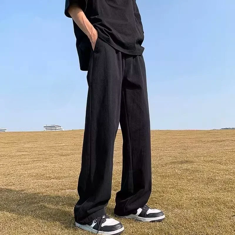 Trousers Men's Sweatpants Wide Leg Summer Straight Thin Plain Athletic Elastic Essential Tracksuit Bottoms Gym Male Sports Pants