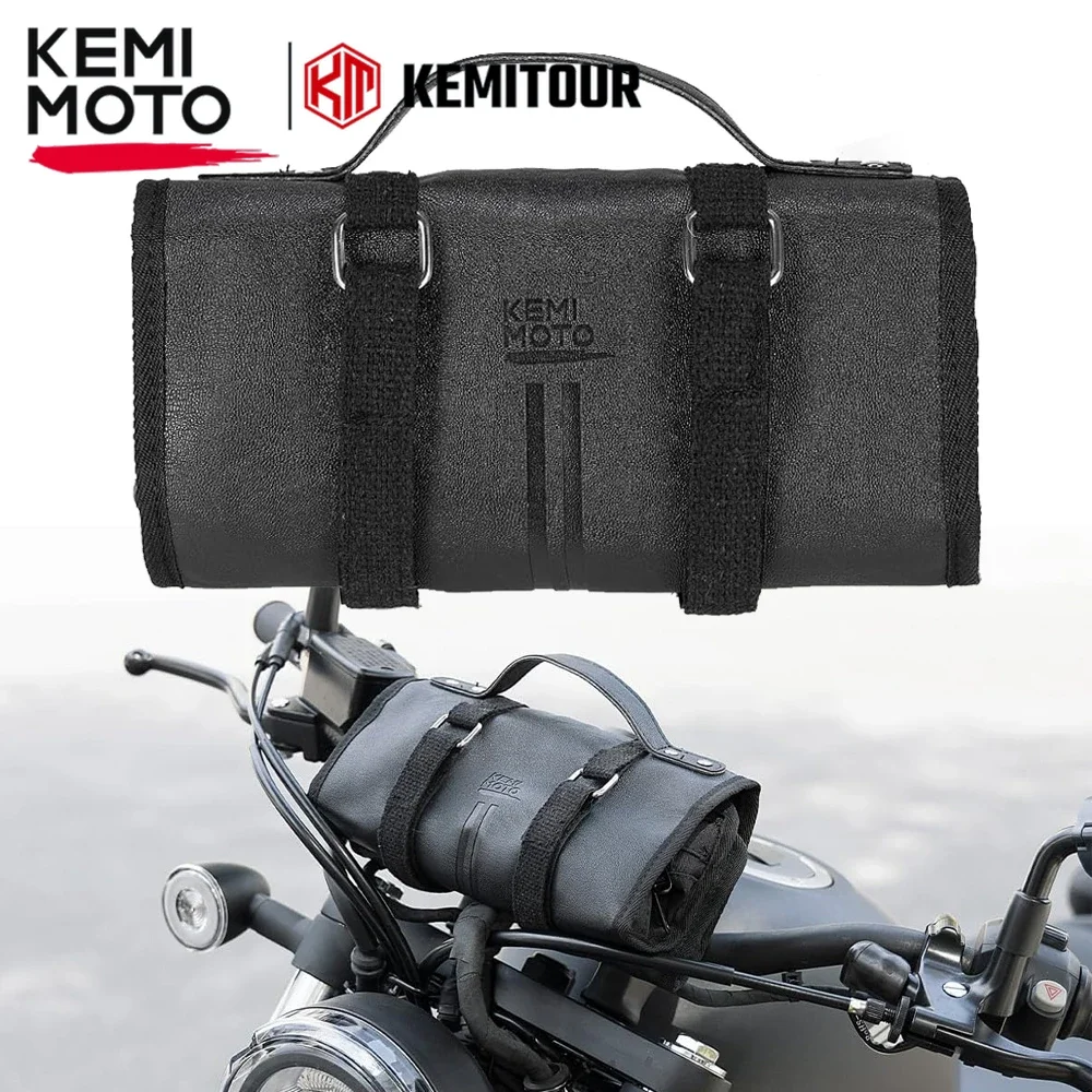 KEMIMOTO Motorcycle Tool Roll Bag Leather Wrench Roll Up Tool Bag Organizer Pouch Motorcycle Tool Kit Storage Accessories Bags