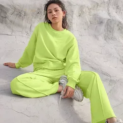 Fashion Two-piece Set Autumn And Winter Solid Color Round Neck Pullover Pants For Women's Fashion Casual Long Sleeved Hoodie Set