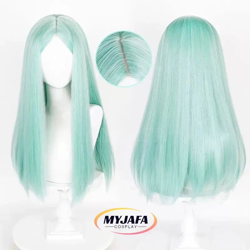 캔디 2025레베카 코스프레 사이버펑크 Edgerunners 레베카 가발 시안 스트레이트 센터 파팅 내열성 헤어 애니메이션 가발 + Wi