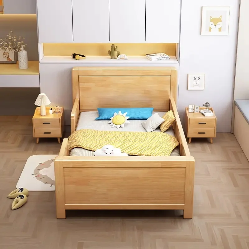 

#@Low Price Solid Wood Twin Size Toddler Bed Frame in Natural Color for Kids' Bedroom Featuring Girl Brown Slats