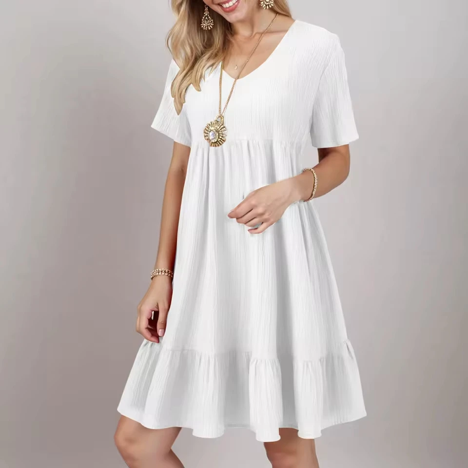 

Dresses For Women 2025 Plus Size Women Summer Dress Vacation Short Sleeve V Neck Mini Dress Ruffle Ruffle Vestidos De