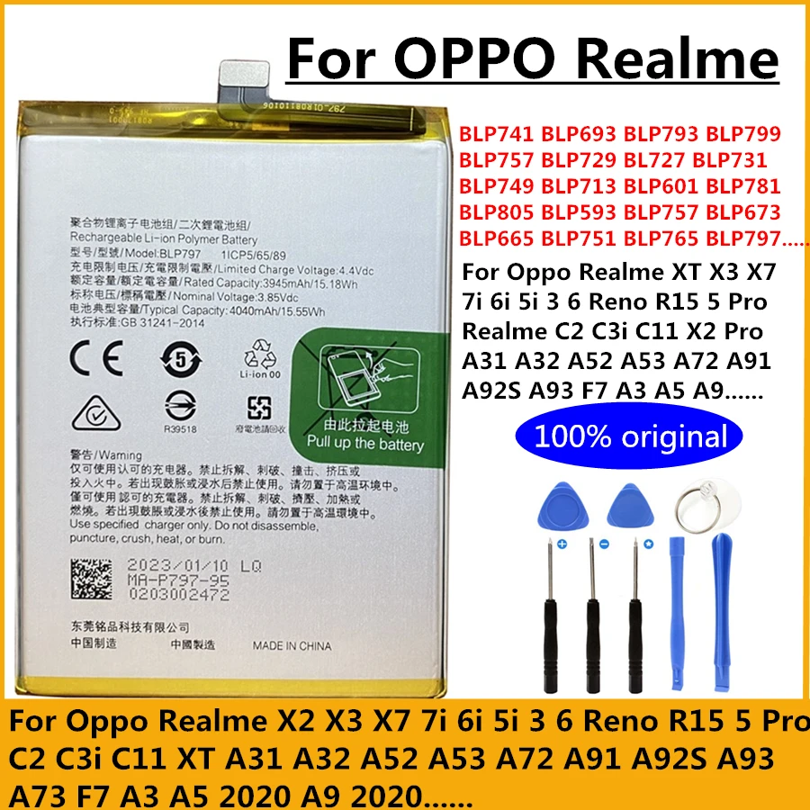 New Phone Battery for Oppo Realme X2 X3 X7 7i 6i 3 6 5 7 Pro C2 C3i C11 XT Reno R15 A31 A32 A52 A53 A72 A91 A92S A93 F7 A3 A5 A9