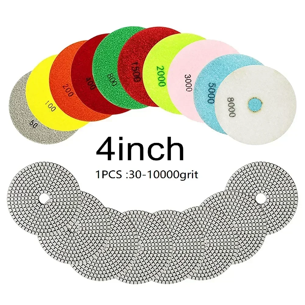 4 Inch 30-10000grit Diamond Polishing Pads Kit Wet/Dry For Granite Stone Concrete Marble Polishing Use Grinding Discs Set