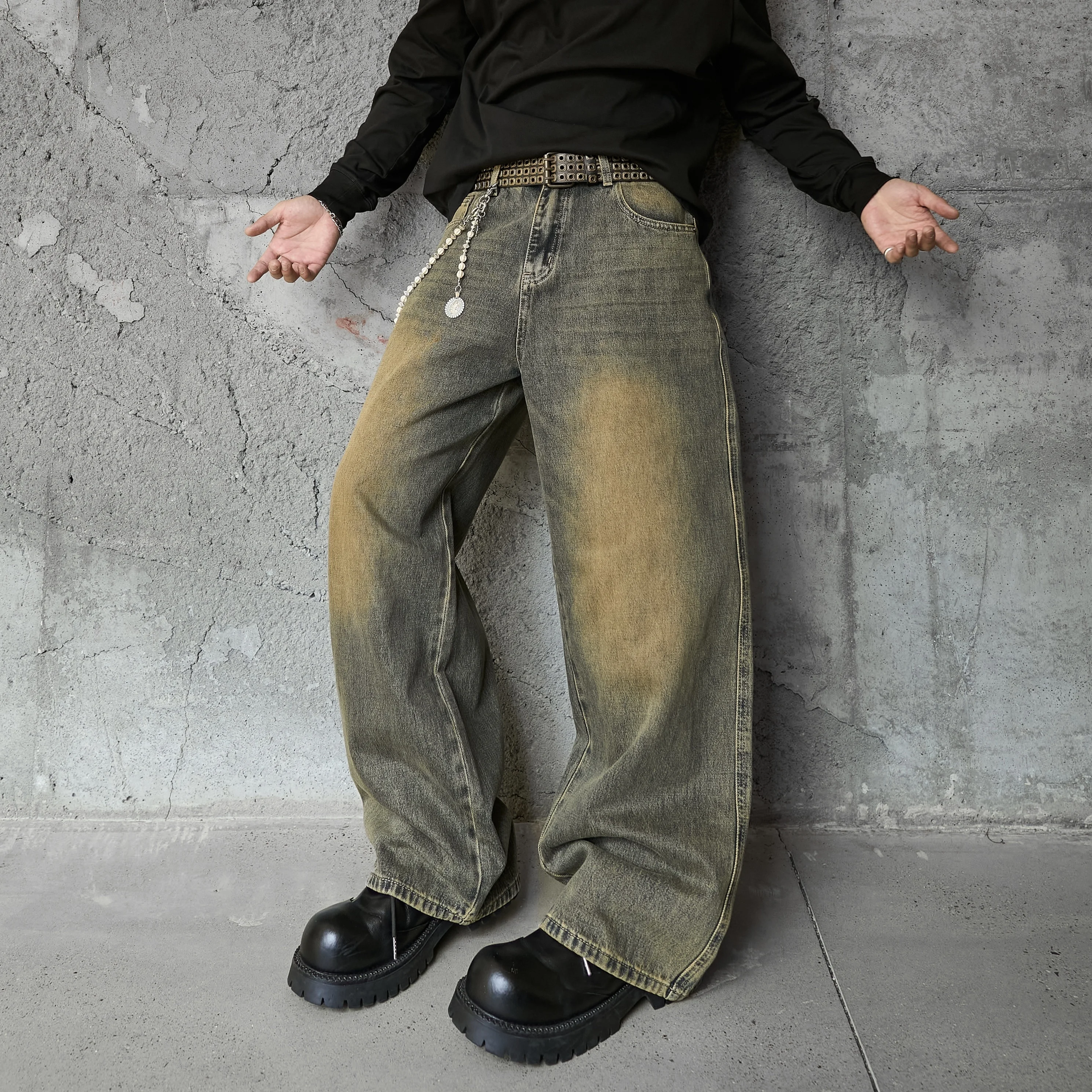 

AL80036 BLCG High Waist Super Quality Loose Fitting Denim Pants Heavy Thick Unisex Fashion Stylish Jeans