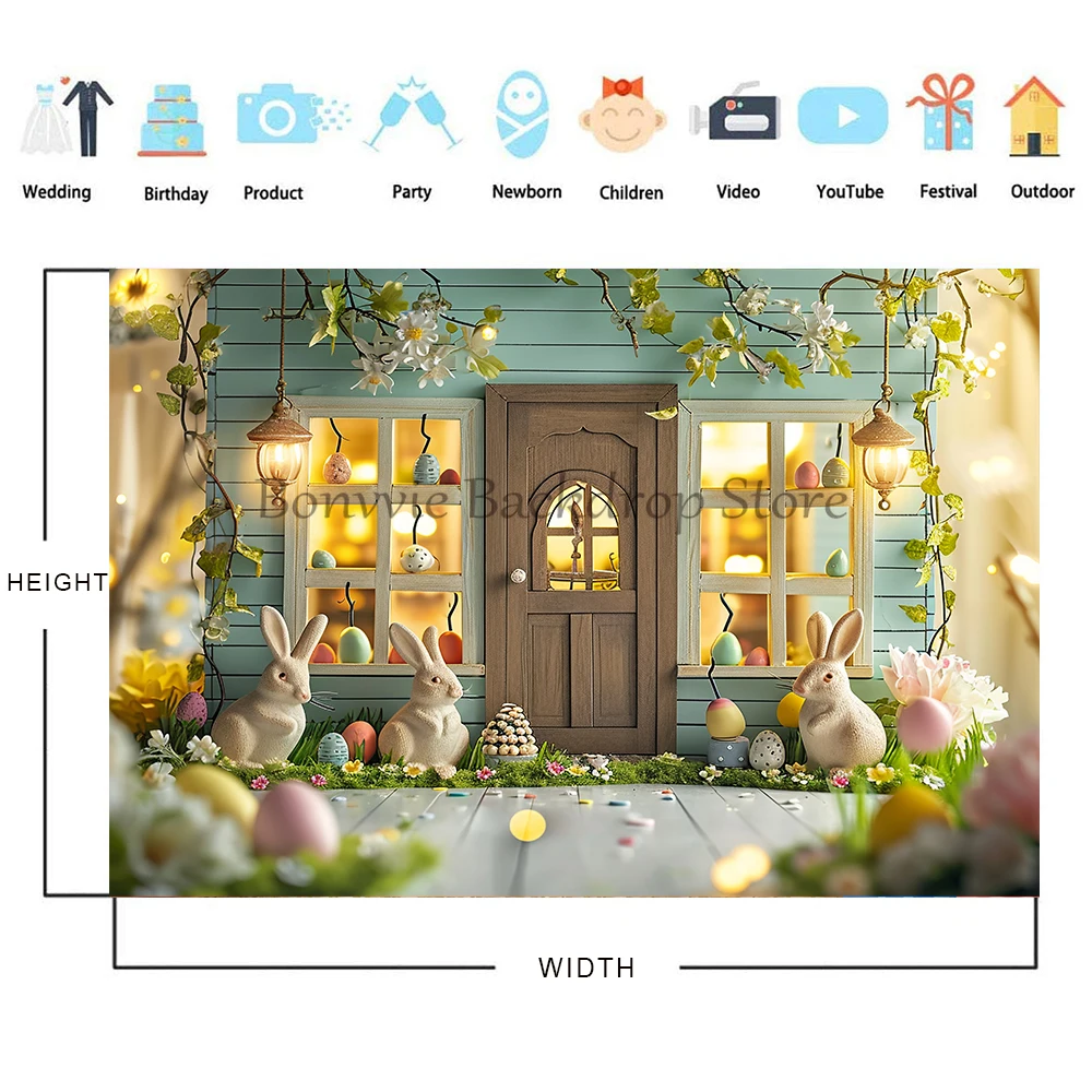 Bonvvie Spring Easter Backdrop Photography kids Portrait Newborn Shower Background Wooden Door Flower Egg Decor Photo Studio