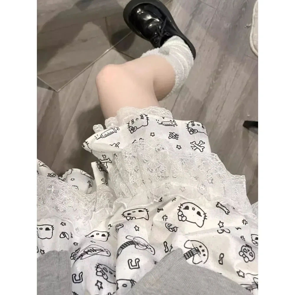 Miniso Hello Kitty Cake Skirt Cartoon Cute Printed Lace Lace Half Length Skirt Mini Pleated Skirt Lolita Y2k Spicy Girl Clothing