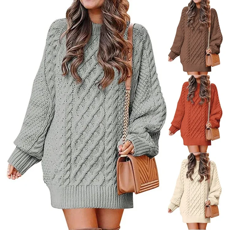 

2025 New Knitted Sweater Women's Loose Semi-turtleneck Thick Needle Pullover Large Size Solid Color Sweater
