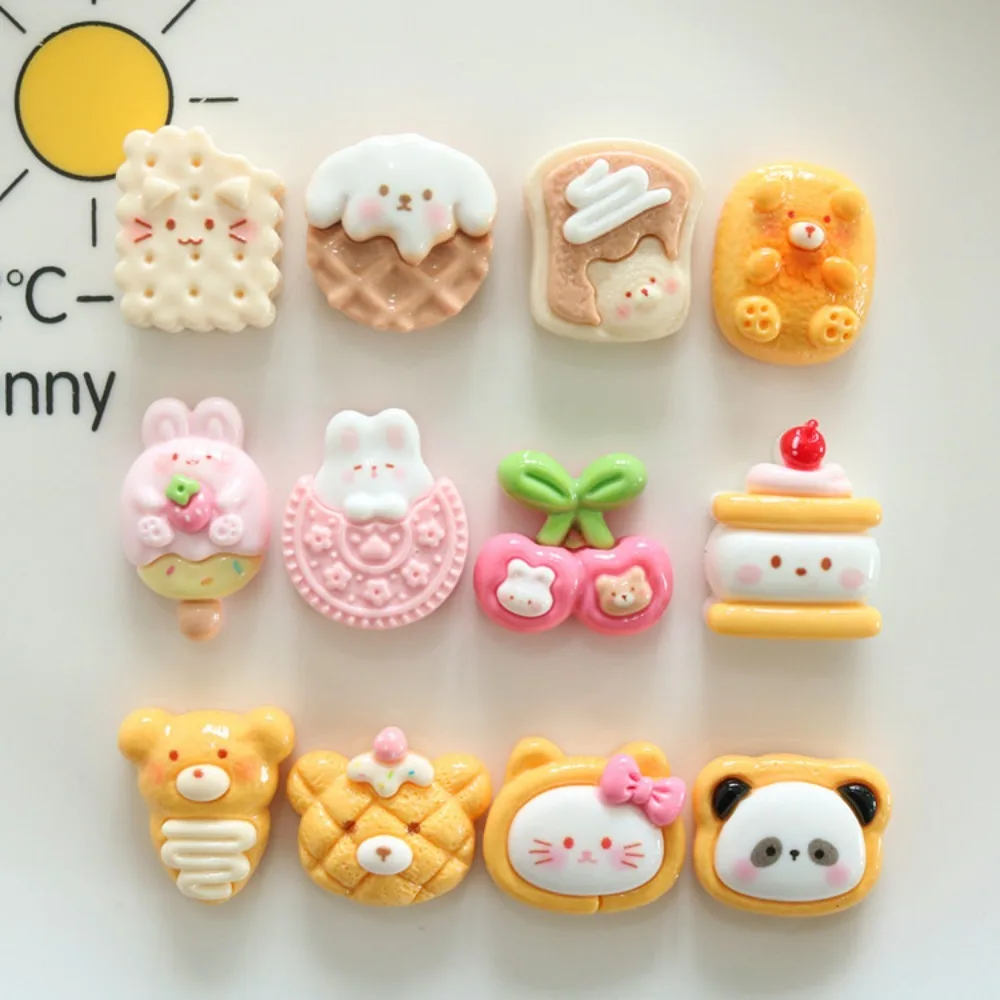 10pcs Cute Cartoon Kawaii biscuits panda cherry Flat Back Resin DIY Scrapbooking Cabochons Decoration Accessories