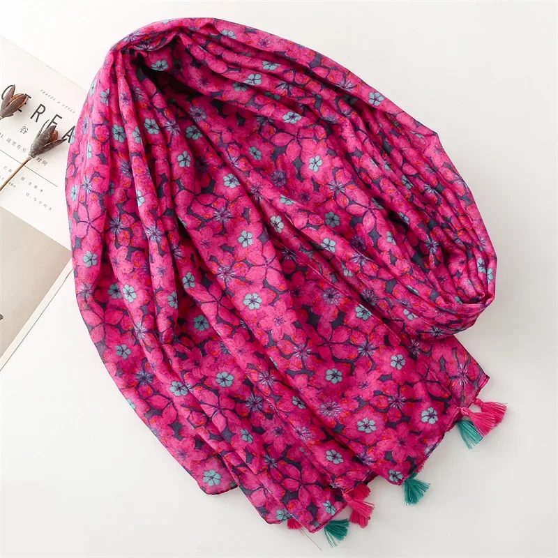 Szal damski marki projektanckiej 2024, klasyczny wzór, miękkie szale damskie z bawełny, duże hidżaby, opaska na szyję i głowę, szal z frędzlami.