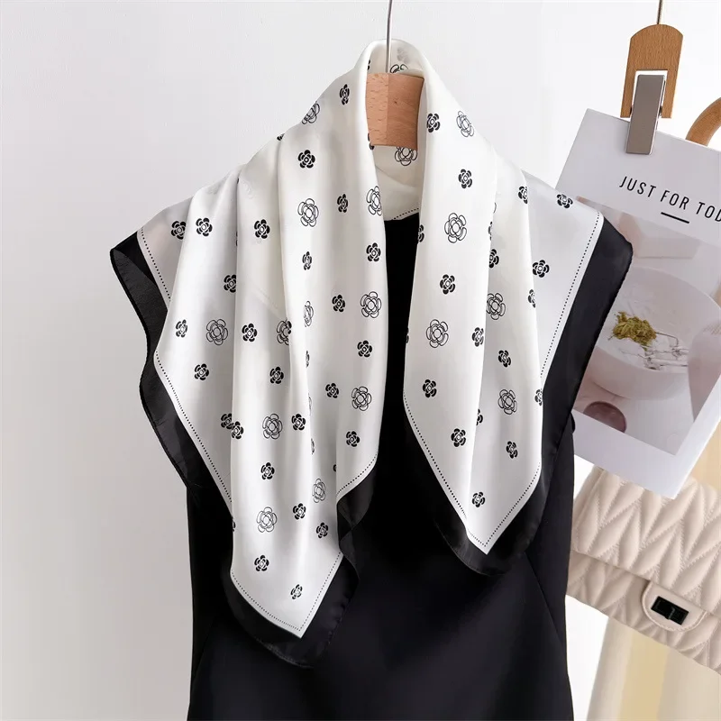 

27.5" Camellia Printed Square Scarf Elegant Thin Breathable Decorative Neck Scarf Orange Windproof Headscarf For Women