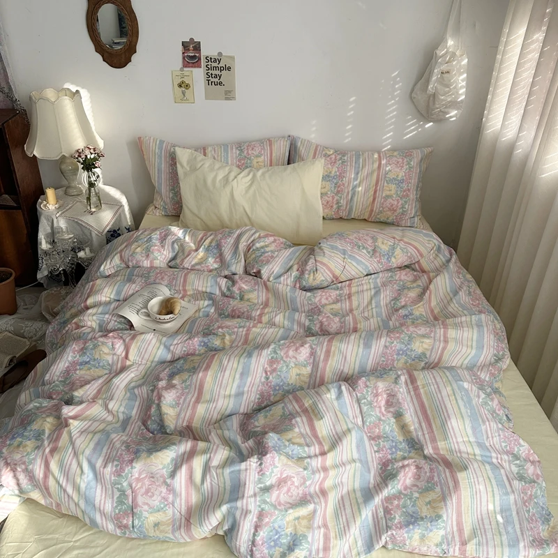 Floral Style Duvet Cover Pure Cotton Bed Cover Girls Soft Comforter Covers Set with Pillowcase이불커버 King Size Quilt Cover Set