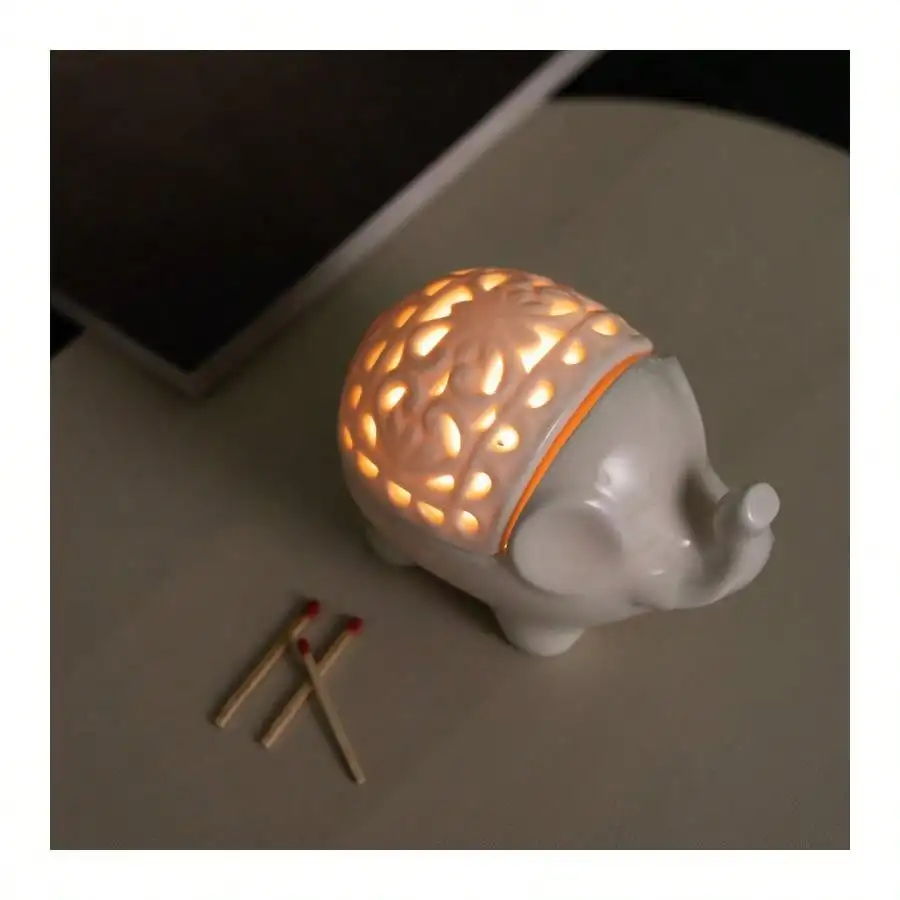 Cute Elephant Ceramic Aroma Burner Hollow Carved Essential Oil Wax Melt Warmer Tealight Candle Holder Home Decor - view 4