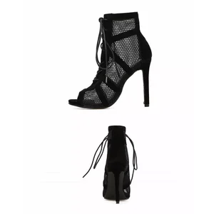 High heels in black fabric for women, peep toe sandals with lace, sexy bombs, casual mesh shoes, new fashion parade 12 Main Sales Crown Direct Mount - №8