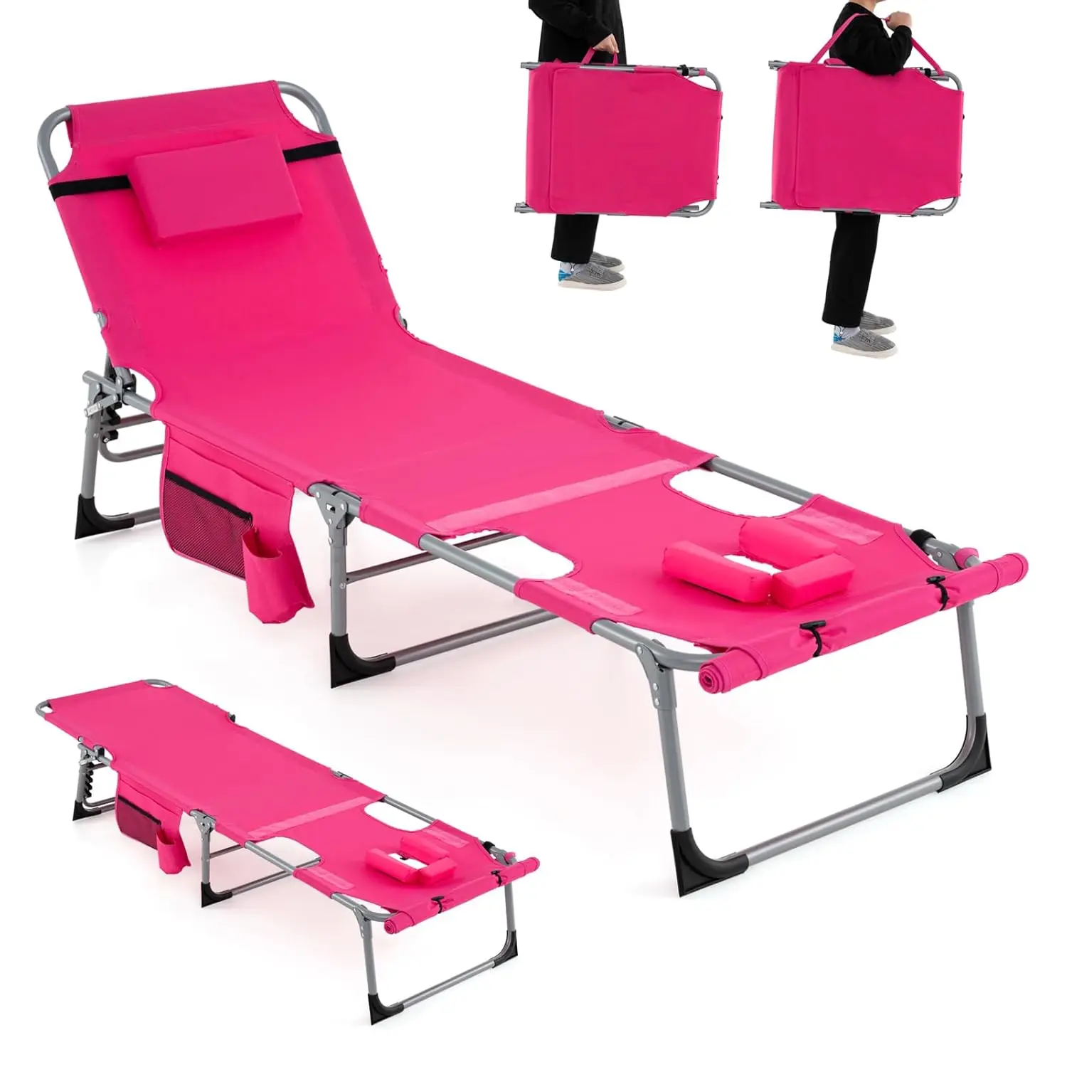 

Tanning Chair, 330Lbs Patio Lounge Chair with 5 Adjustable Position, Face & Arm Hole, Hand/Shoulder Strap,, Customized
