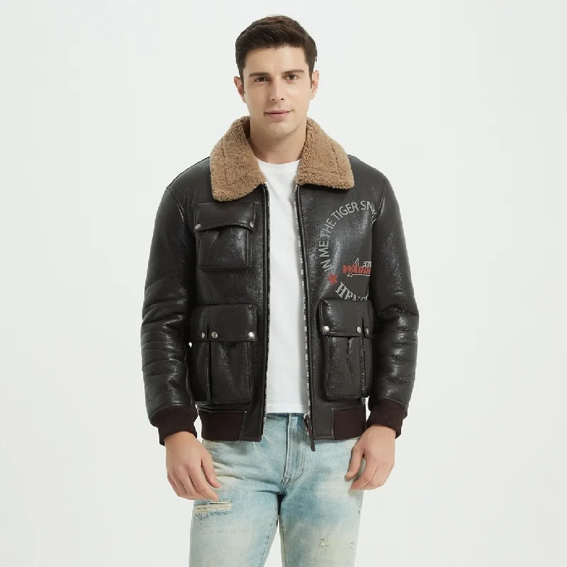 

Genuine Leather Mens Jacket Lapel Coat Casual Sheepskin Sherling Retro Biker's Men Winter Clothing 6XL