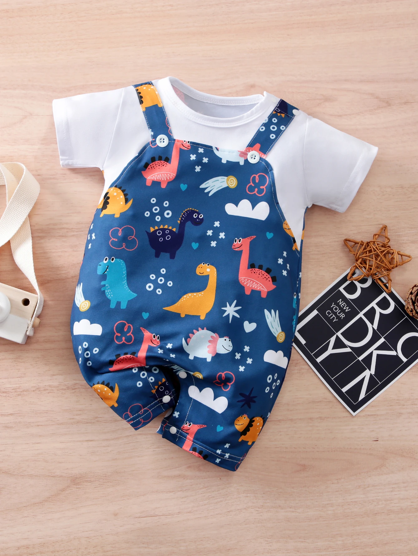 

Цельный летний наряд для маленьких мальчиков, с короткими рукавами, тонкий, синий рай динозавров, подтяжки, верхняя одежда