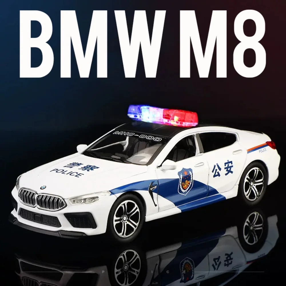 1:32 M8 MH8-800 Police Cars Models Toys 6 Doors Opened Wheel Pull Back Vehicles with Light Music Model Special Decoration Gifts